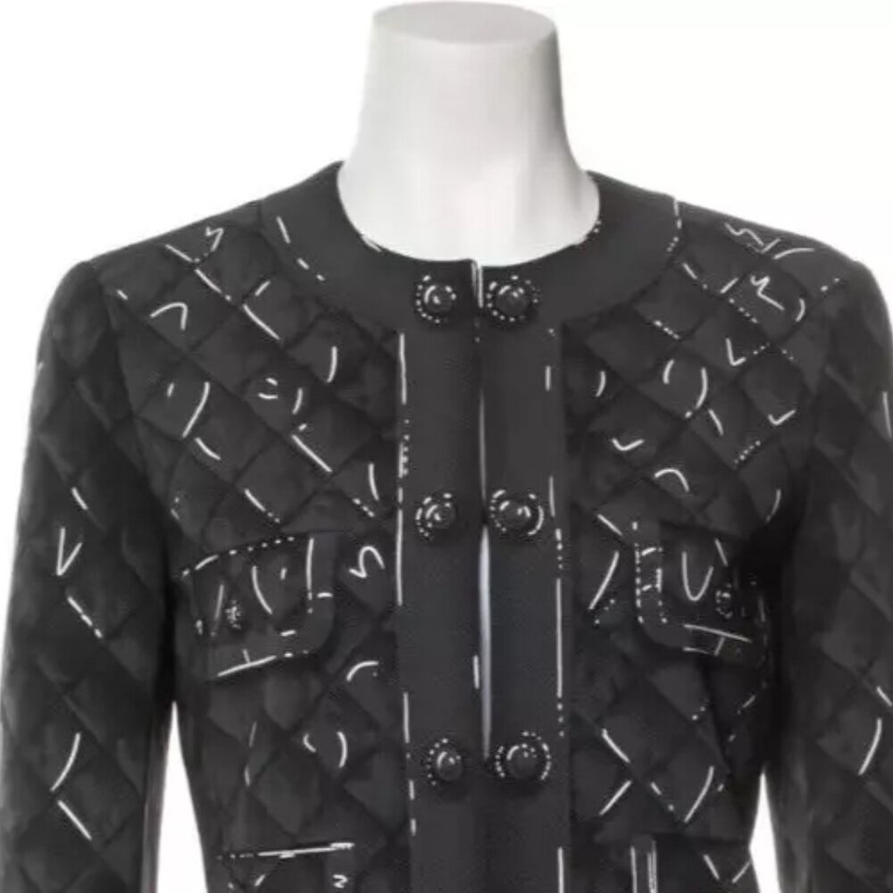 Moschino COUTURE Trompe L'oeil SCRIBBLE GRAPHIC skirt SUIT QUILT BLACK US 8 IT42